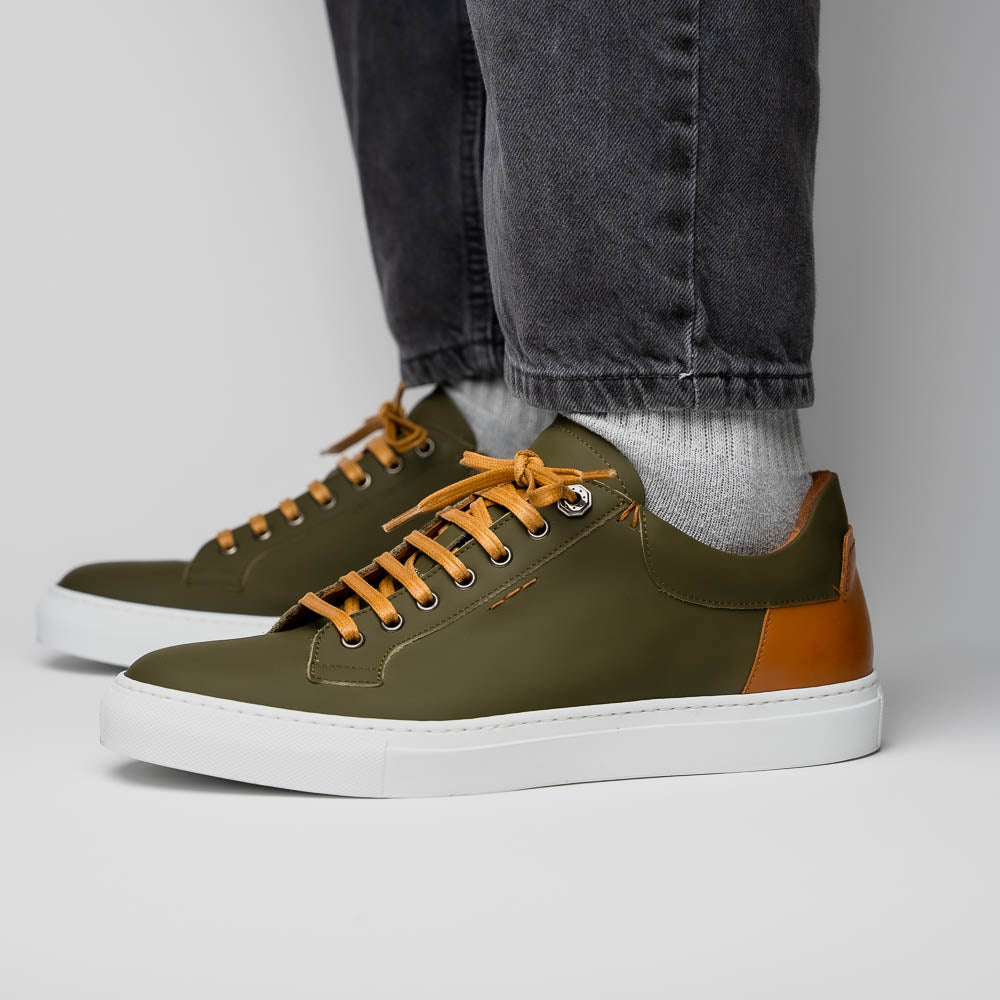 Zelli Italia Men's 65-229-OLV Diaz Rubberized Calfskin Sneaker Olive Green