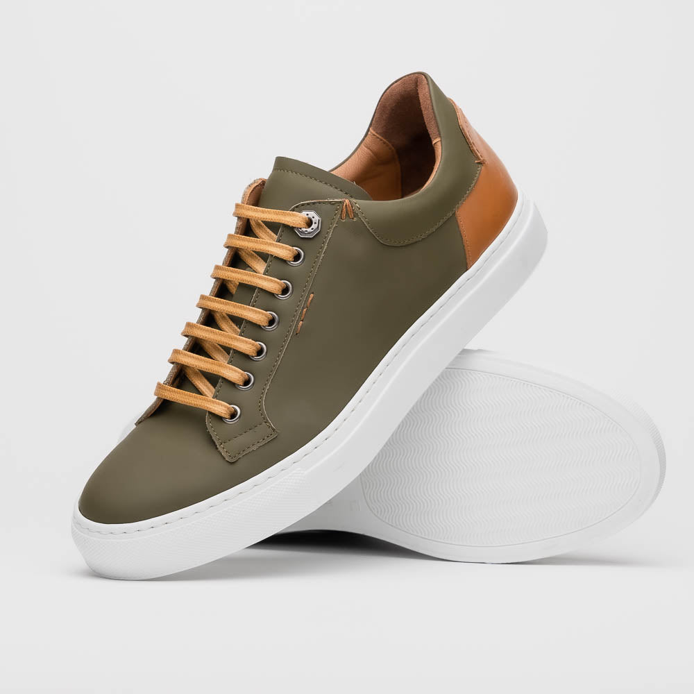 Zelli Italia Men's 65-229-OLV Diaz Rubberized Calfskin Sneaker Olive Green