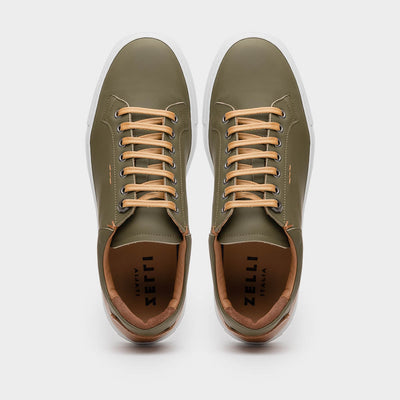 Zelli Italia Men's 65-229-OLV Diaz Rubberized Calfskin Sneaker Olive Green