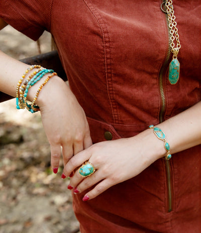 Dolce Blue Teal Turquoise Matrix and Golden Ring