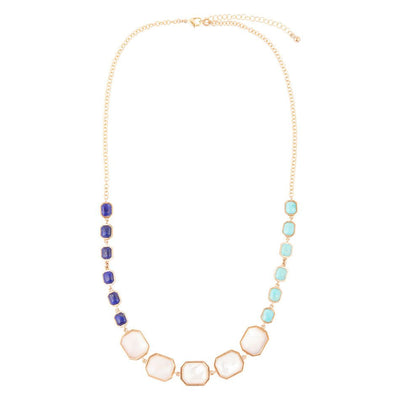 Dual Color Blue Lapis Turquoise and White Mother of Pearl Golden Necklace