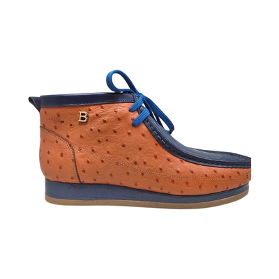 British Walkers New Castle Dual Print chukka boots in orange and navy, side profile