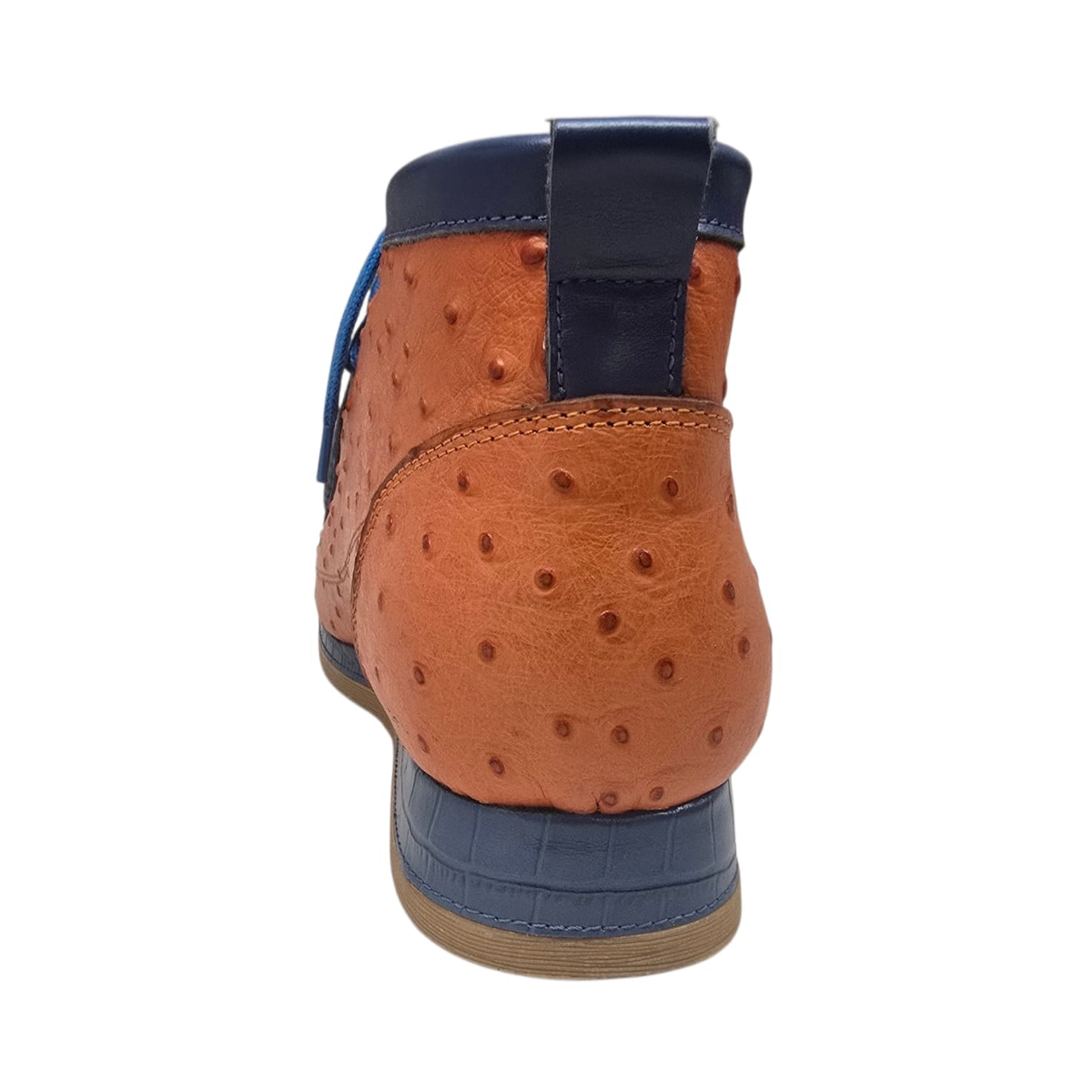 British Walkers New Castle Dual Print chukka boots in orange and navy, rear view