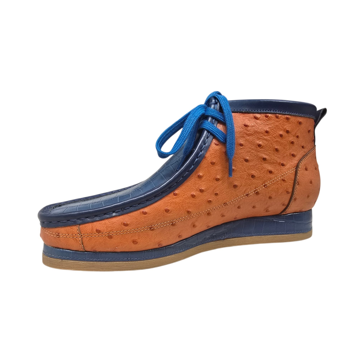 British Walkers New Castle Dual Print chukka boots in orange and navy, opposite side profile