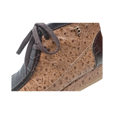 British Walkers New Castle Dual Print chukka boots in tan and dark brown, textured side panel and B logo detail