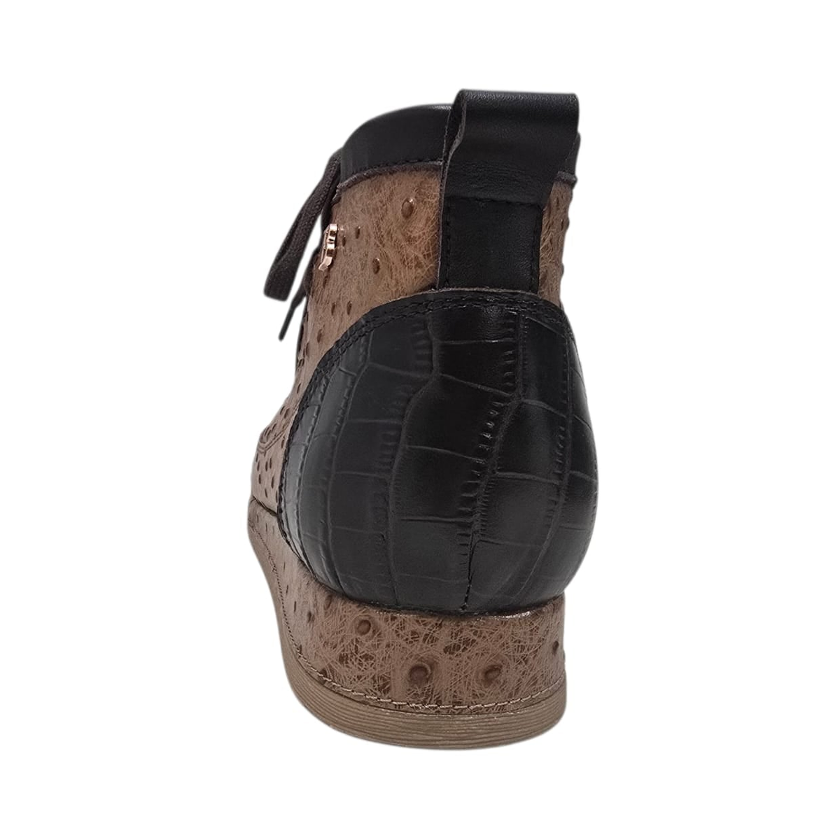British Walkers New Castle Dual Print chukka boots in tan and dark brown, rear view