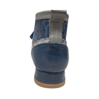 British Walkers New Castle Dual Print chukka boots in blue and light gray, rear view