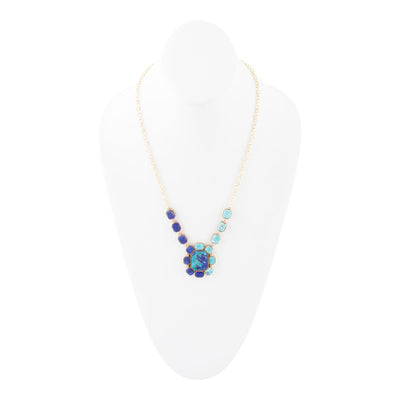 Duality Blue Lapis and Turquoise Golden Pendant Necklace