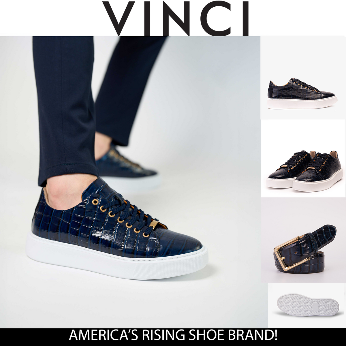 Vinci Leather The Dublin Blue Leather Men Sneaker – product view 14