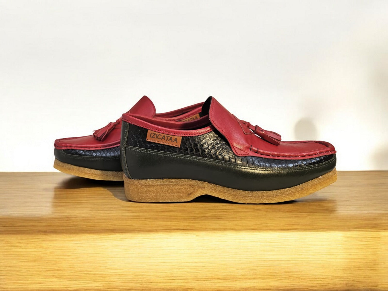 British Walkers BWB Men's Custom Black Leather and Snake Skin Slip On Shoes