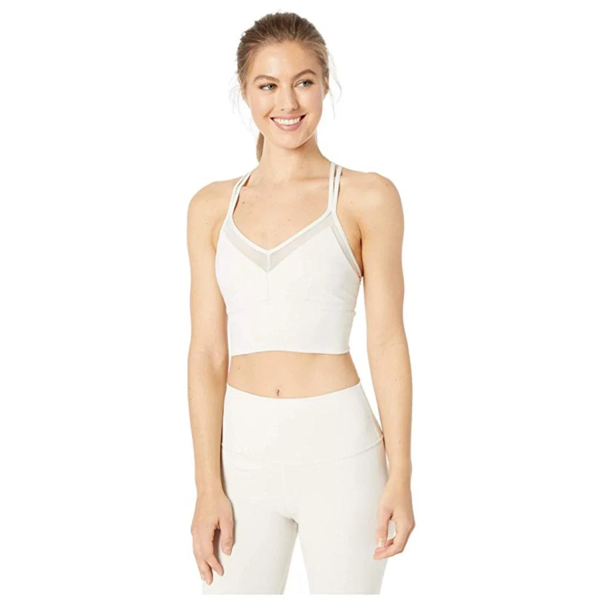 Alo Yoga Sneak Long Crisscross Back Womens Sports Bras — Bone
