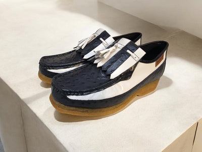 British Walkers Apollo Men's Navy and White Ostrich Leather Tassel Slip On Shoes view 1