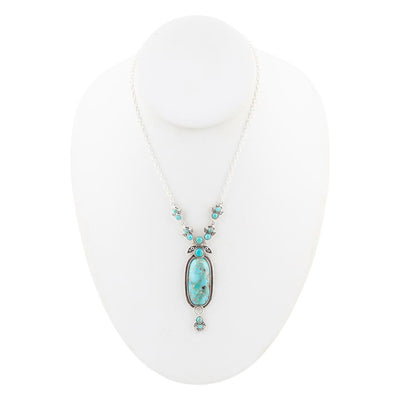 Emile Sterling Silver and Blue Turquoise Pendant Necklace