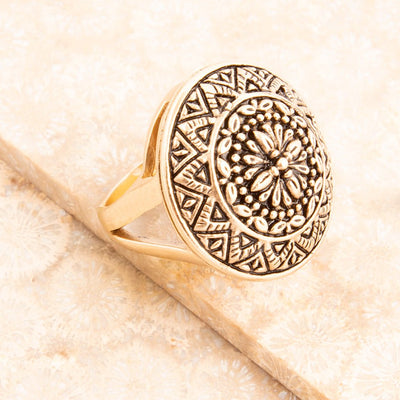 Engraved Golden Bronze Statement Ring