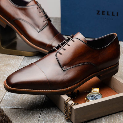 Zelli Italia Men's 25-550-CST ENZO Italian Calfskin Cap Toe Chestnut