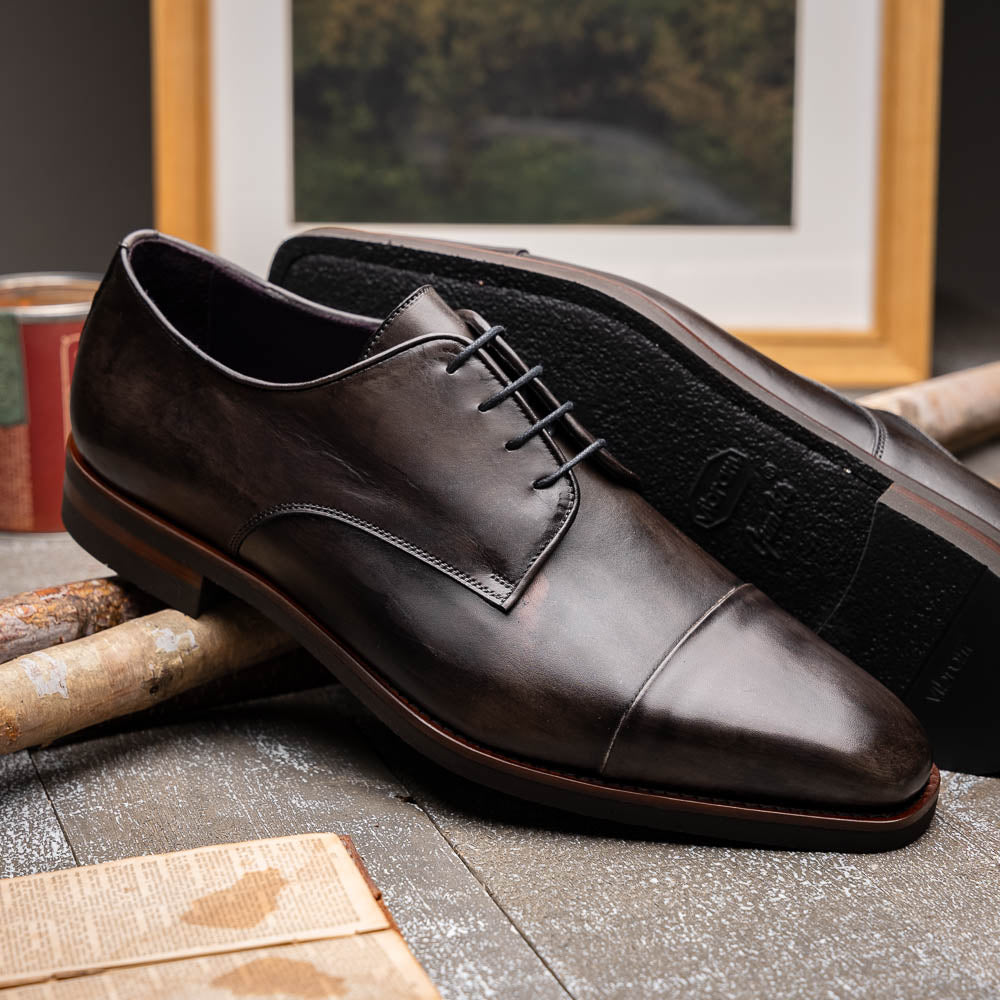 Zelli Italia Men's 25-550-GRY ENZO Italian Calfskin Cap Toe Burnished Black
