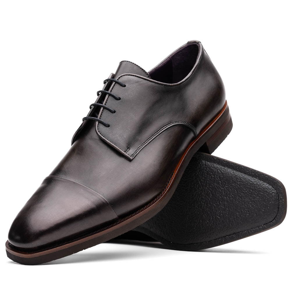 Zelli Italia Men's 25-550-GRY ENZO Italian Calfskin Cap Toe Burnished Black