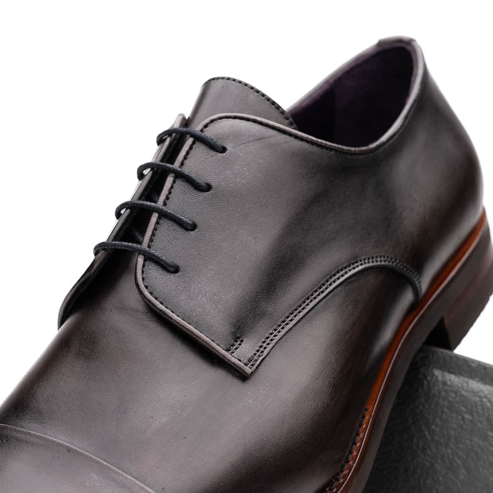 Zelli Italia Men's 25-550-GRY ENZO Italian Calfskin Cap Toe Burnished Black