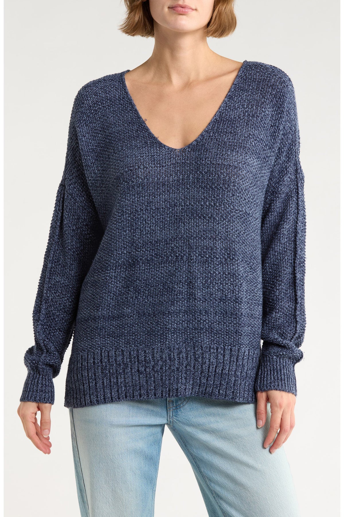 [7WP5056-410] WOMENS LUCKY BRAND SPRING WEIGHT V NECK PULLOVER - AMERICAN NAVY – product view 1
