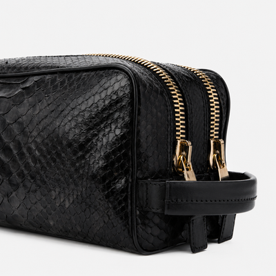 The Belluno Black Python Leather Men’s Essentials Bag