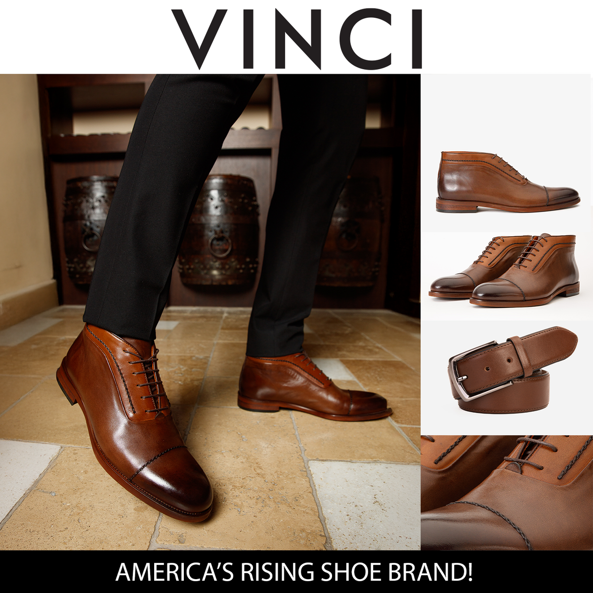 Vinci Leather The Rome Tan Leather Oxford Cap-Toe Men Boot – product view 2
