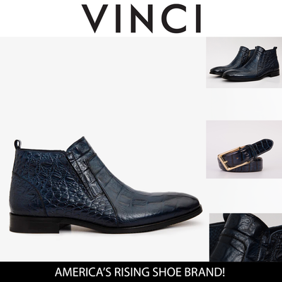 The Randor Navy Blue Croc-Embossed Calf Leather Side-Zip Dress Ankle Men Boot