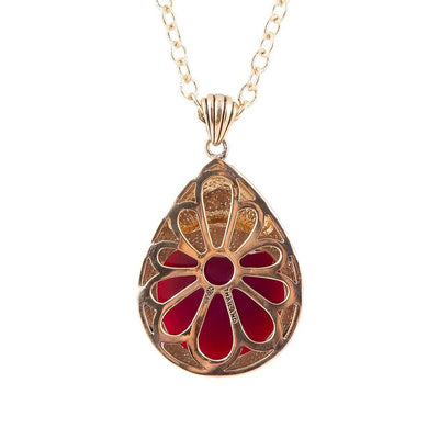 Flamenco Pink Magenta Agate Golden Pendant Necklace
