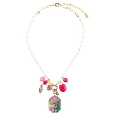 Flamingo Pink Agate Golden Pendant Necklace