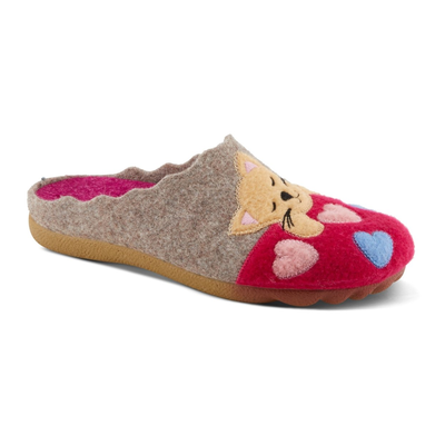 Flexus Cuttlecat wool slipper in Fuchsia Multi, front three-quarter view