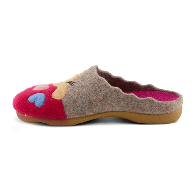 Flexus Cuttlecat wool slipper in Fuchsia Multi, left-facing side profile