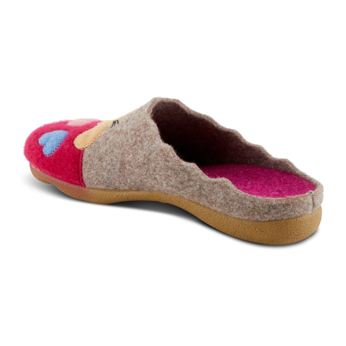 Flexus Cuttlecat wool slipper in Fuchsia Multi, rear three-quarter view