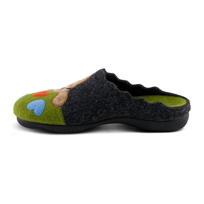 Flexus Cuttlecat wool slipper in Green Multi, left-facing side profile