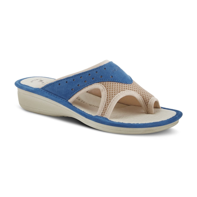 Flexus Pascalle slide sandal in blue, three-quarter front view