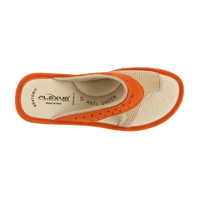 Flexus Pascalle slide sandal in orange, top view