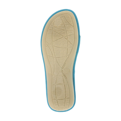 Flexus Pascalle slide sandal in turquoise, outsole view