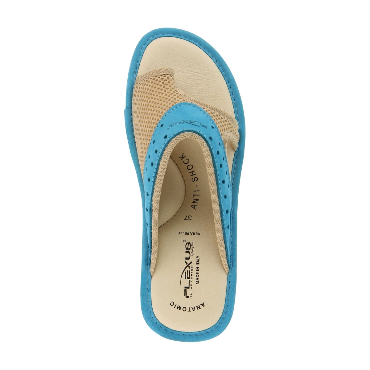 Flexus Pascalle slide sandal in turquoise, top view