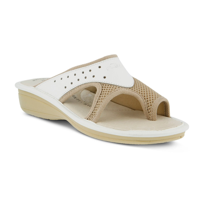 Flexus Pascalle slide sandal in white, three-quarter front view