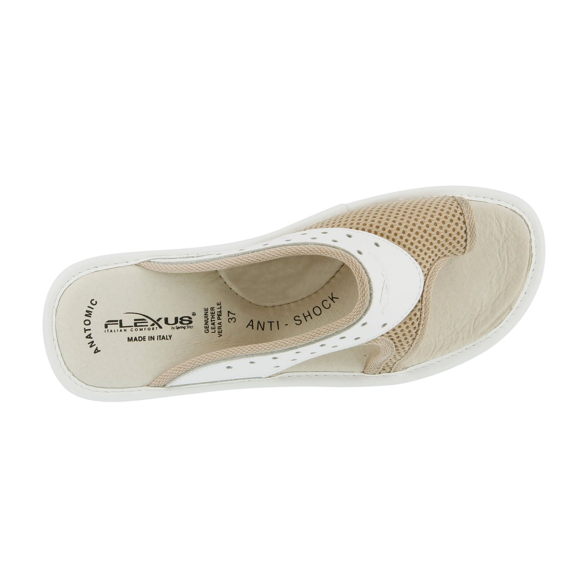 Flexus Pascalle slide sandal in white, top view