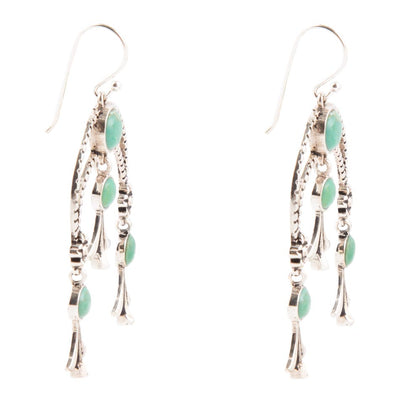 Floral Chandelier Blue Turquoise and Sterling Silver Earrings