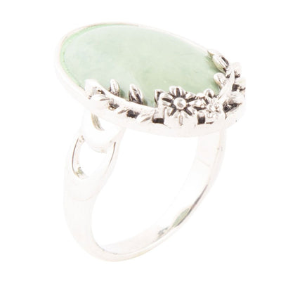 Floral Green Turquoise and Sterling Silver Ring