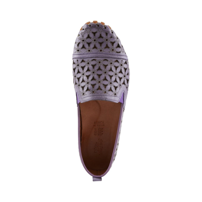Spring Step Flowerflow Lavender slip-on shoe, top view on white
