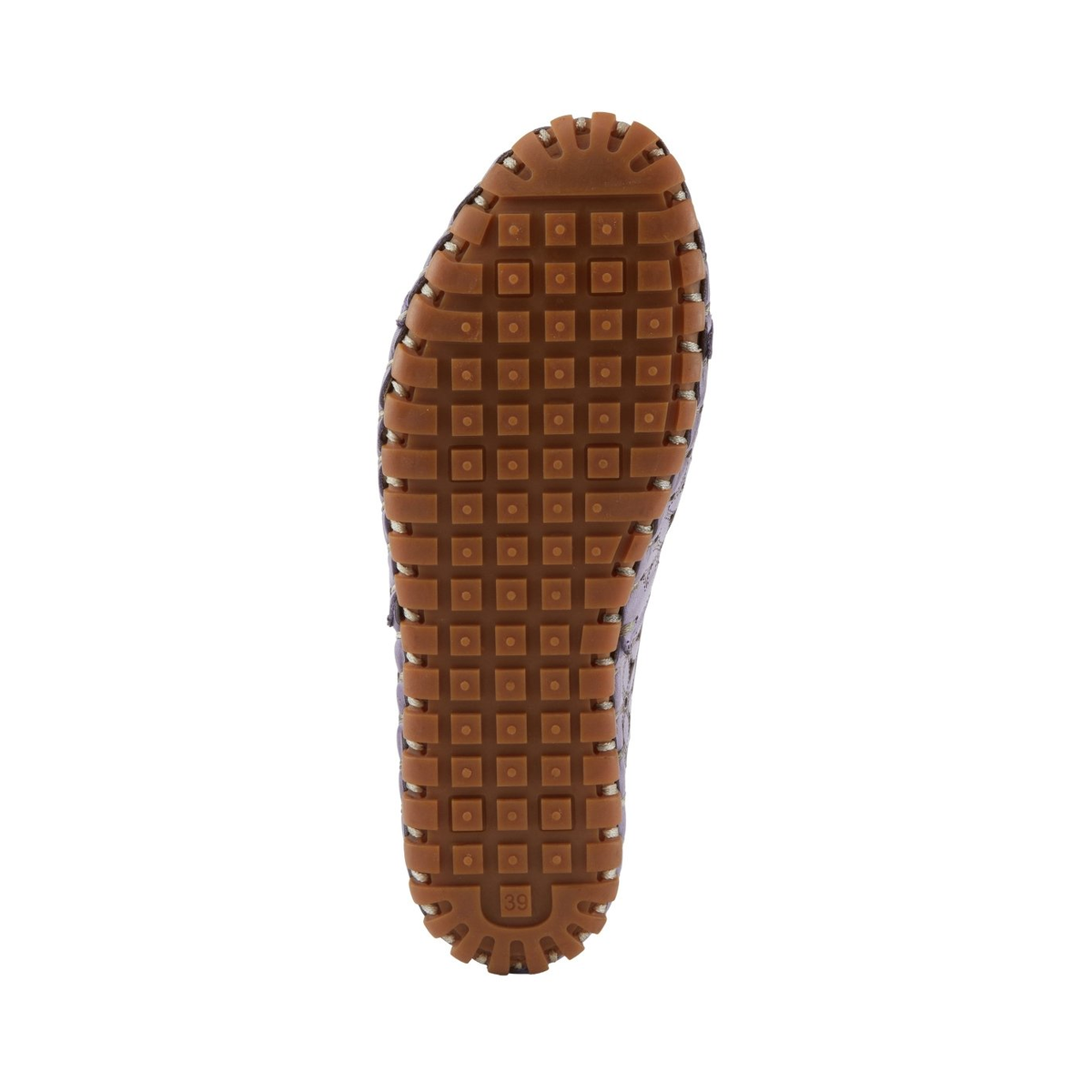 Spring Step Flowerflow Lavender slip-on shoe, outsole view on white