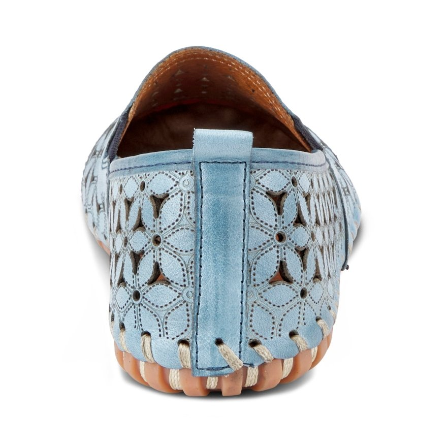 Spring Step Flowerflow Blue slip-on shoe, rear view on white