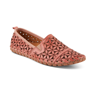 Spring Step Flowerflow Salmon slip-on shoe, front three-quarter view on white