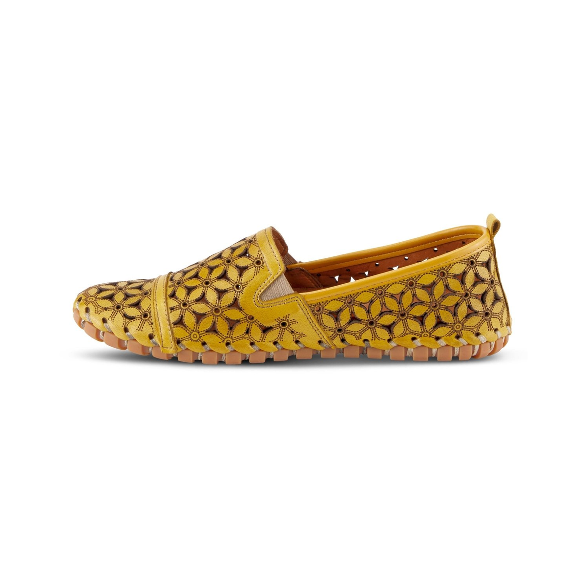 Spring Step Flowerflow Yellow slip-on shoe, opposite side view on white