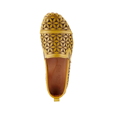 Spring Step Flowerflow Yellow slip-on shoe, top view on white
