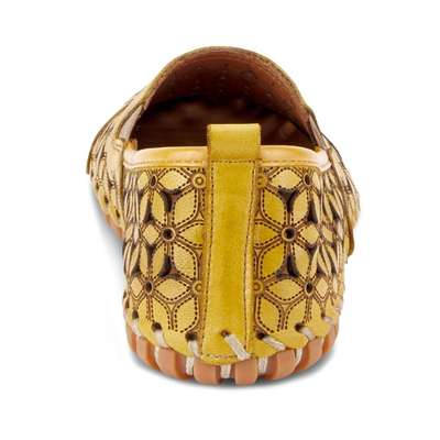 Spring Step Flowerflow Yellow slip-on shoe, rear view on white