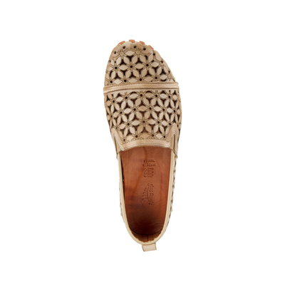 Spring Step Flowerflow Beige slip-on shoe, top view on white