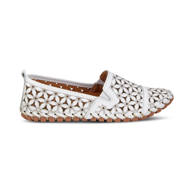Spring Step Flowerflow White slip-on shoe, side view on white