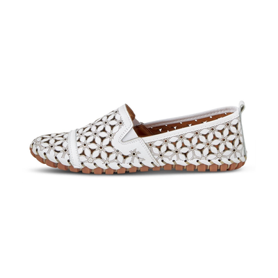 Spring Step Flowerflow White slip-on shoe, opposite side view on white